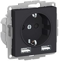 Розетка с заземлением +2xUSB тип A+A без рамки Systeme Electric AtlasDesign 1-м. карбон картинка